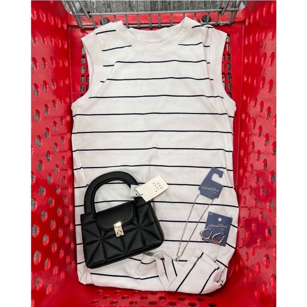 Women's Muscle Tank Mini Knit Dress - A New Day™ White Striped new - Picture 4 of 6